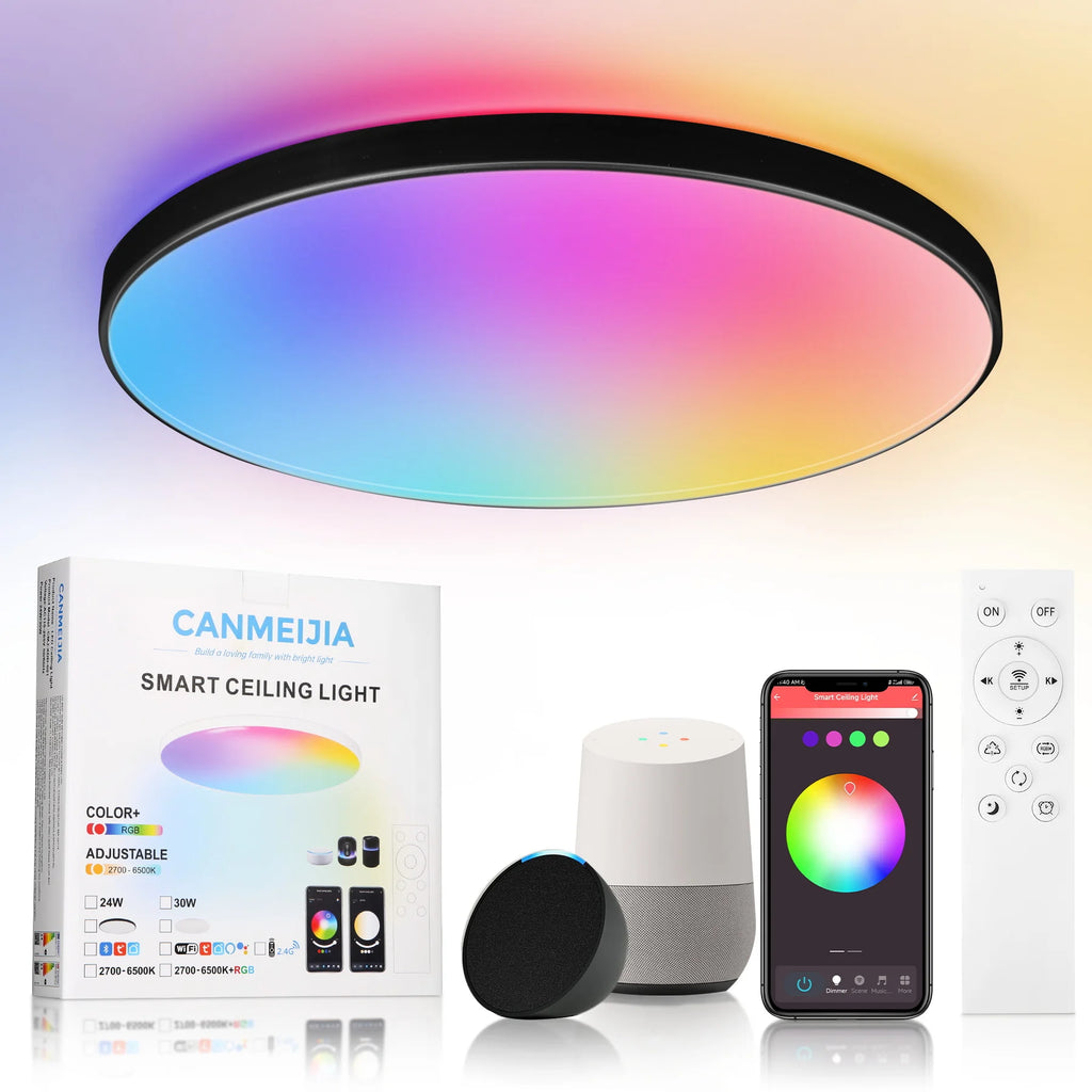 Lámpara de techo inteligente con panel LED regulable a distancia y control Bluetooth para sala de estar, fiesta, decoración RGB