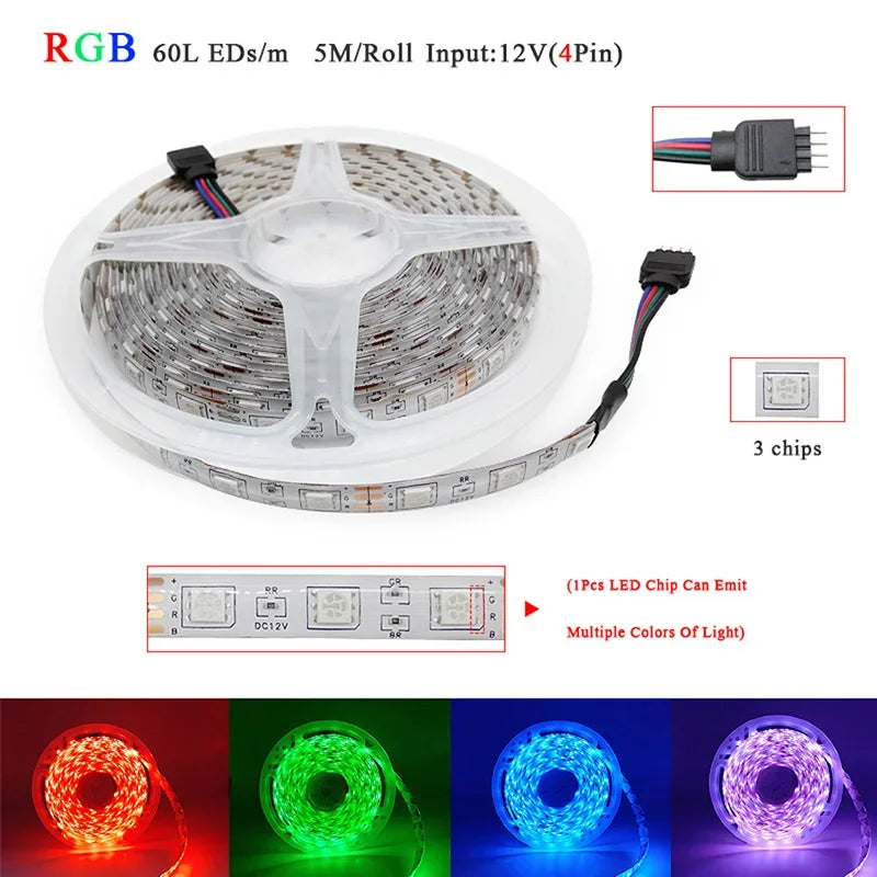 Tira de luces LED RGB RGBW de 60 LED/m, resistente al agua, con control por Wifi y Alexa, cinta flexible para decoración de habitaciones.