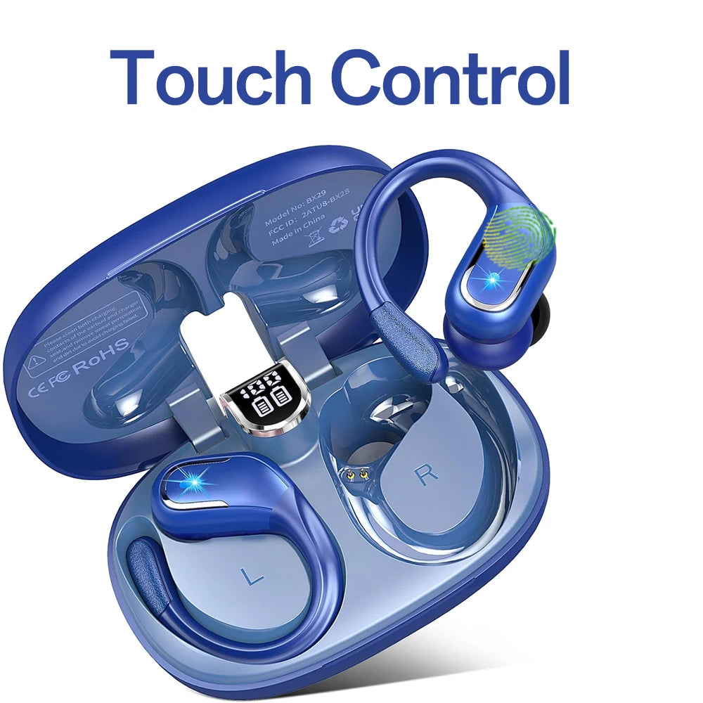Auriculares inalámbricos deportivos con Bluetooth 5.4, 75 horas de reproducción y micrófono con cancelación de ruido HD ENC, resistentes al agua.
