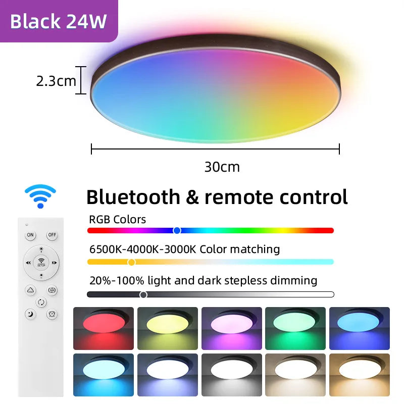 Lámpara de techo LED con atenuación continua, resistente al agua, con control remoto, 30 W, 40 W y 50 W, para sala de estar, dormitorio, cocina.