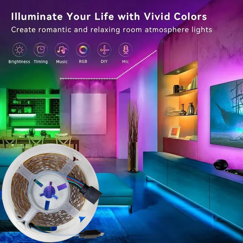 Tira de luces LED con Bluetooth SMD 5050 RGB, control remoto por aplicación, cinta flexible de diodo, iluminación de fondo para TV, sala de juegos, decoración del hogar