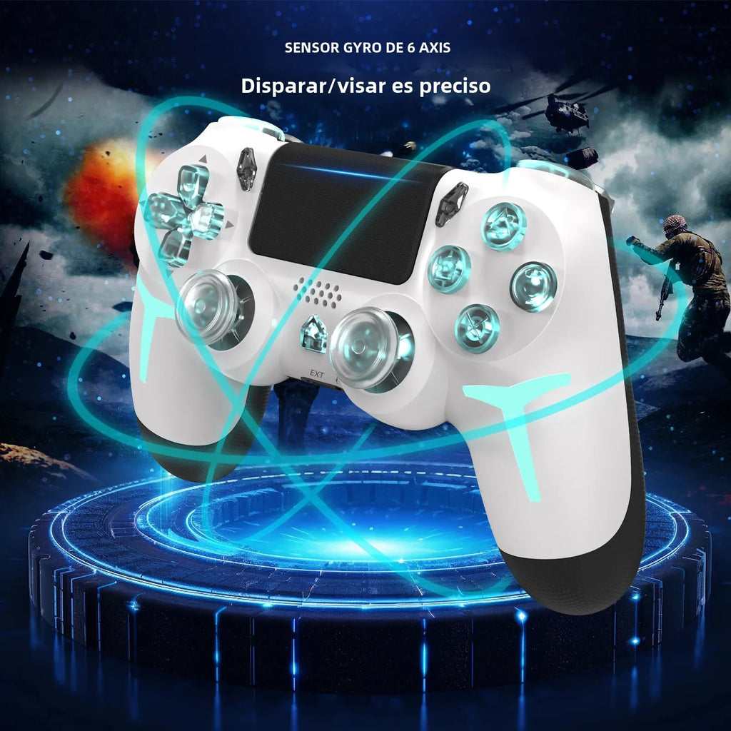 Controlador de juegos inalámbrico GAMINJA RGB Light para consola PS4 PS3, computadora, PC, LED, Bluetooth, giroscopio de 6 ejes, doble vibración