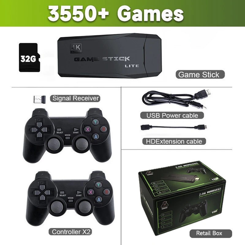 Consola de videojuegos Stick Lite 4K HD M8 de 64 GB con doble mando inalámbrico para 10 000 juegos retro, regalo de Navidad.