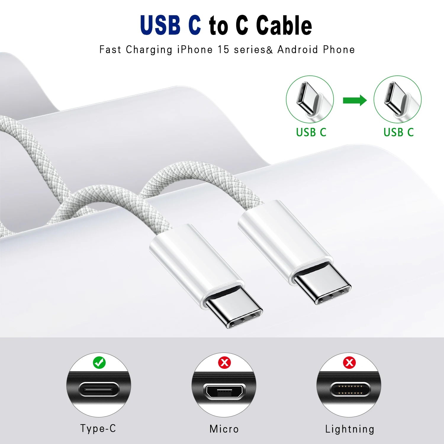 Cable de datos para teléfono móvil, carga rápida tipo C a tipo C, PD 60 W, 1 m, 2 m, para iPhone 15, 16, 17, Samsung, Huawei, USB C a C
