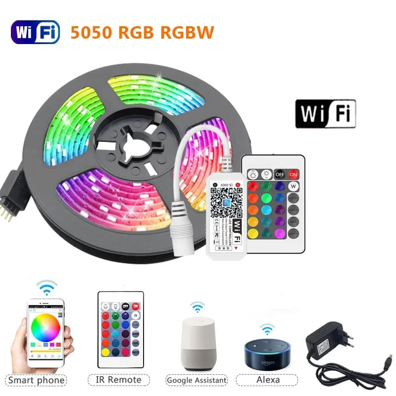 Tira de luces LED RGB RGBW de 60 LED/m, resistente al agua, con control por Wifi y Alexa, cinta flexible para decoración de habitaciones.
