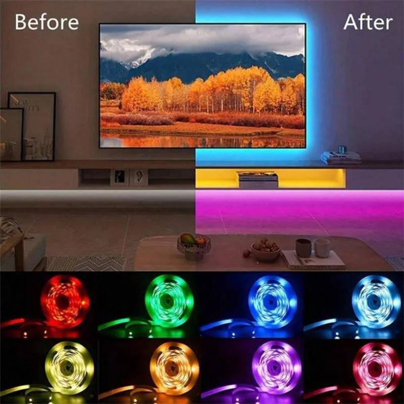 Tira de luces LED con Bluetooth SMD 5050 RGB, control remoto por aplicación, cinta flexible de diodo, iluminación de fondo para TV, sala de juegos, decoración del hogar