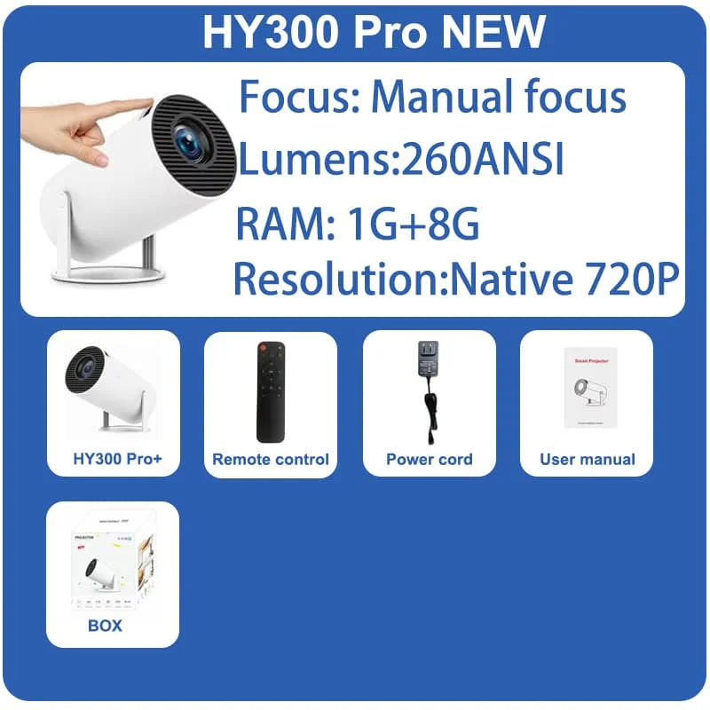 Proyector DITONG HY300 Plus Android 4K 1280*720P Dual Wifi 300ANSI Video Cine al aire libre Portátil hogar hd led HY300 Pro Proyector