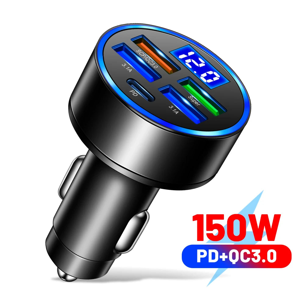 Cargador de coche de 2 a 6 puertos, carga rápida PD QC3.0, USB C, adaptador tipo C para iPhone, Samsung, Huawei y Xiaomi.