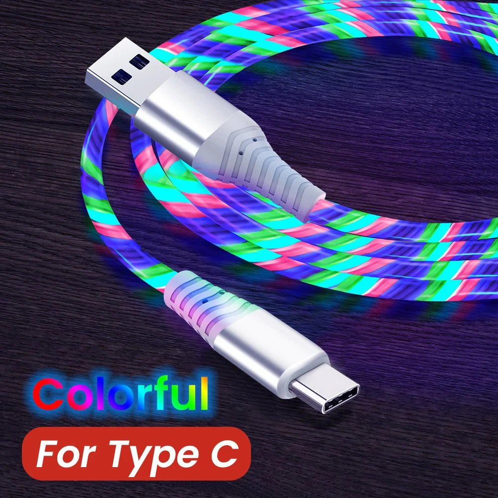 Cable de carga rápida MVQF 5A con luz LED brillante, cable de datos micro USB tipo C, cable de luz LED tipo C para Huawei y Xiaomi.