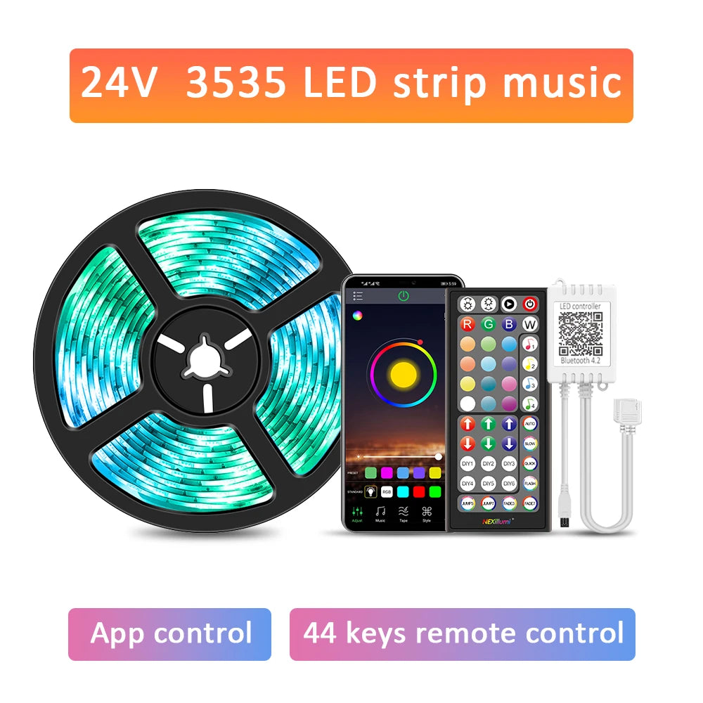(Enchufe UE) Tira de luces LED RGB con sincronización musical, cambio de color, micrófono integrado, aplicación, luces LED, 12 V CC, flexible