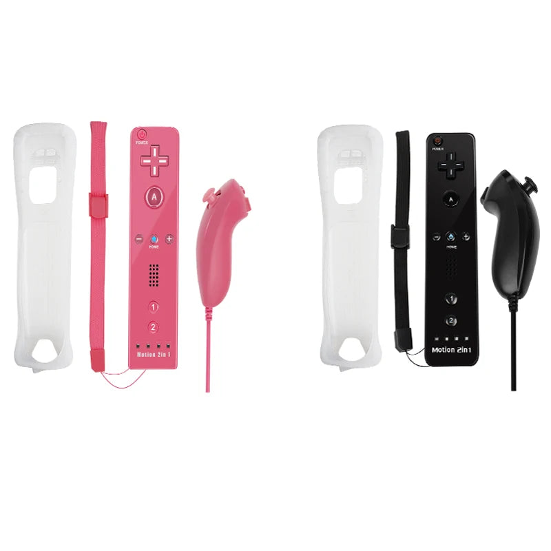 Juego de control 2 en 1 para Nintendo Wii, joystick Motion Plus opcional, control remoto inalámbrico con funda de silicona para videojuegos