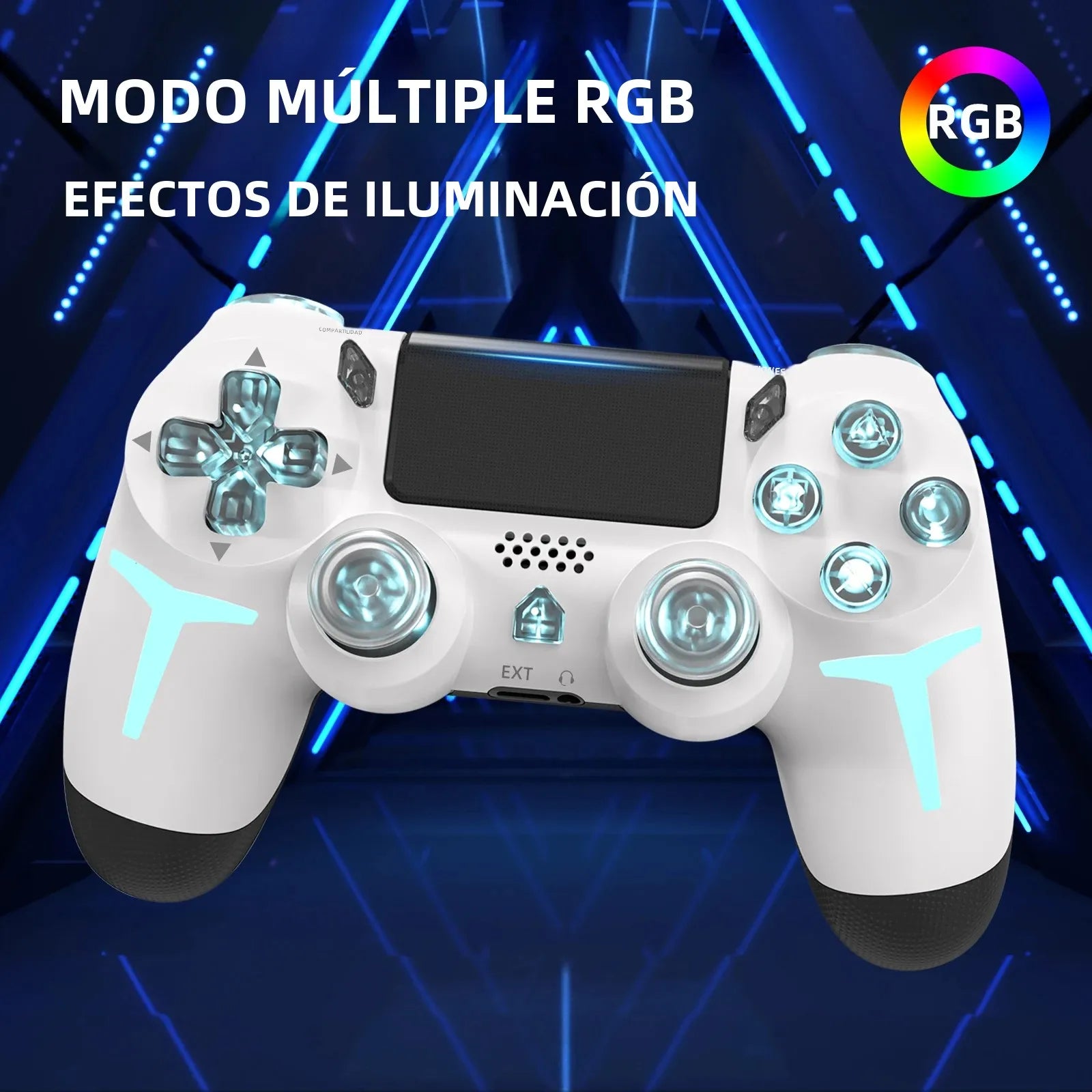 Controlador de juegos inalámbrico GAMINJA RGB Light para consola PS4 PS3, computadora, PC, LED, Bluetooth, giroscopio de 6 ejes, doble vibración