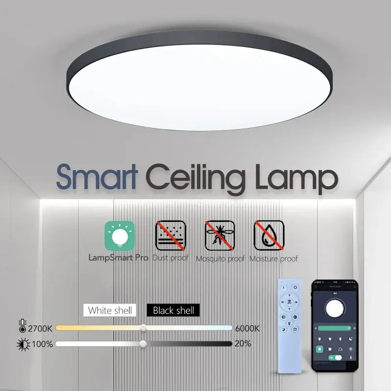 Lámpara de techo LED inteligente de 36 W y 50 W, regulable, moderna, con control remoto por aplicación para dormitorio y sala de estar.